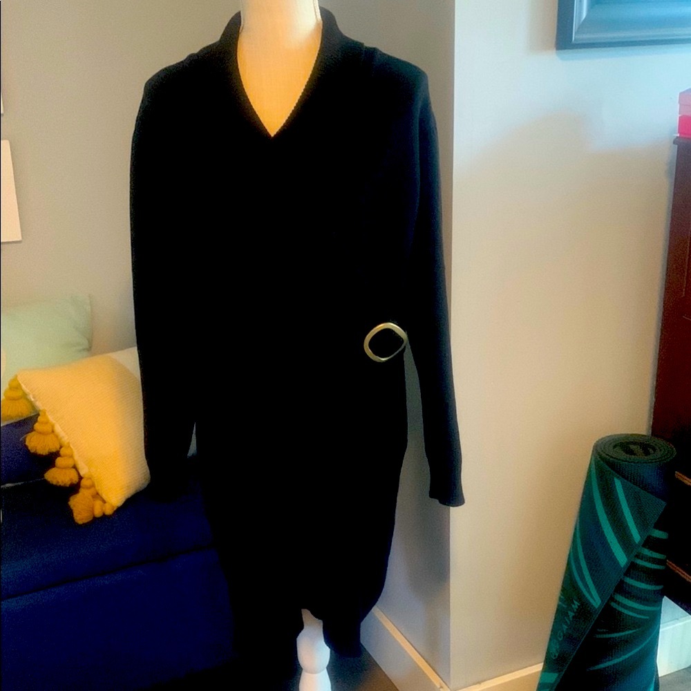 Black Wrap sweater Dress with Gold Buckle